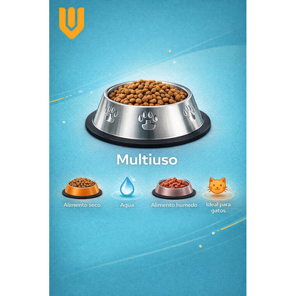 Comedero Metalico Gato Platos Perro Mascota Acero Inox 16 Cm Plateado