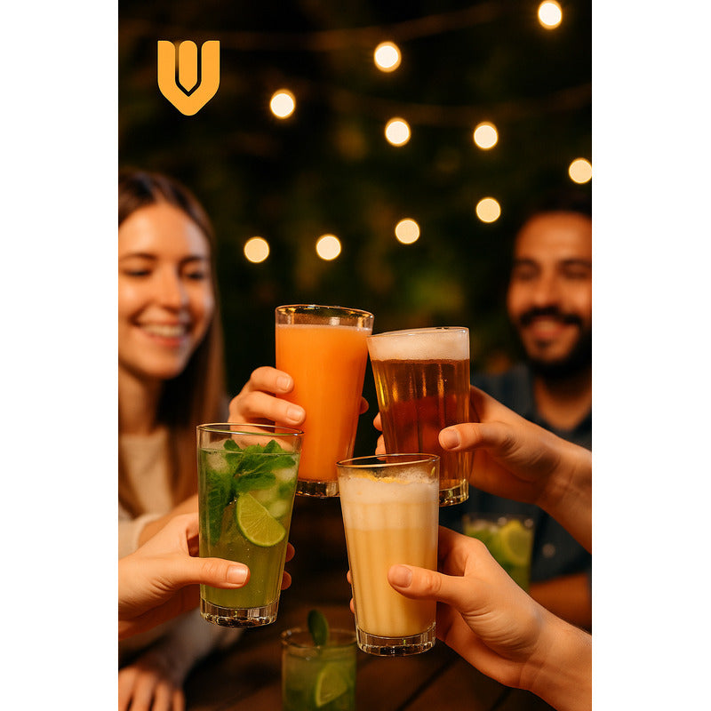 Set 6 Vasos Vidrio Jugos Cervezas Malteadas Bebida 330 Ml Transparente