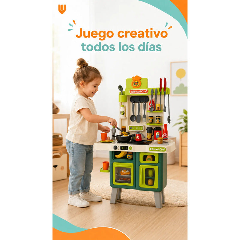Cocina Infantil Juego Niños Juguete Set Cocina 104 Piezas Cocina Juguete Infantil 104 Piezas Juego Rol Chef Horno Grande Fregadero Ollas Utensilios Alimentos Educativa Multicolor Mediano