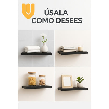 3 Repisa Flotante Dormitorio Baño Estantes Pared Mdf 40x15cm Negro