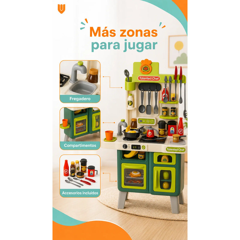Cocina Infantil Juego Niños Juguete Set Cocina 104 Piezas Cocina Juguete Infantil 104 Piezas Juego Rol Chef Horno Grande Fregadero Ollas Utensilios Alimentos Educativa Multicolor Mediano