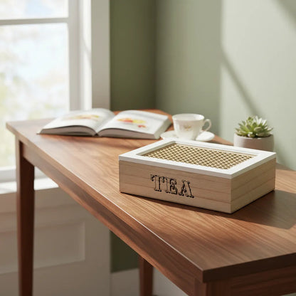 Organizador Infusiones Madera Bambu Estilo Nordico Hogar Top Tono Madera Oscura Natural Acabado Elegante Estilo Nordico Moderno Decorativo Vetas Visibles Premium Cocina Hogar Estetica Calida