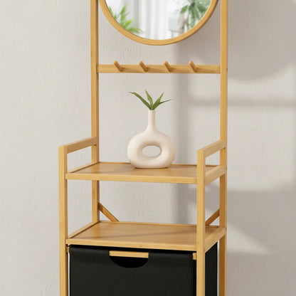 Organizador Bambú Ropa Espejo Doble Canasto Multifuncional Multicolor