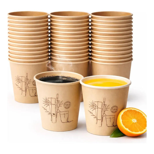 100 Vasos Kraft Ecologico Biodegradable Cafe Caliente 235ml Beige Biodegradable Compostable Sustentable Look Moderno Limpio Consumo Responsable Ambiental Ecofriendly Apariencia Premium