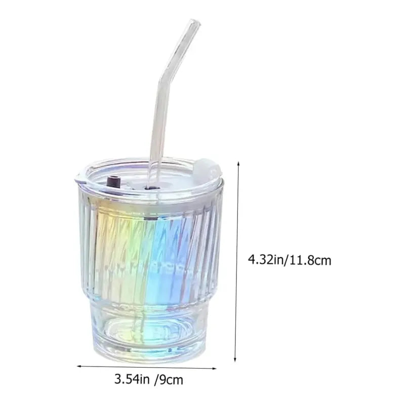 X2 Vaso De Vidrio Con Bombilla Hermetico Vaso Tornasol Taza Tornasol