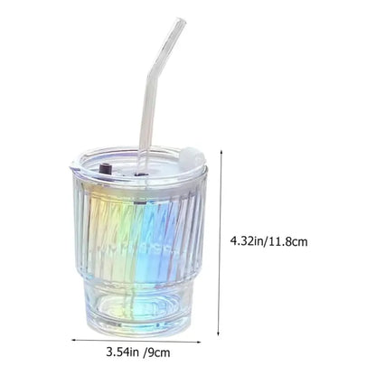 X2 Vaso De Vidrio Con Bombilla Hermetico Vaso Tornasol Taza Tornasol
