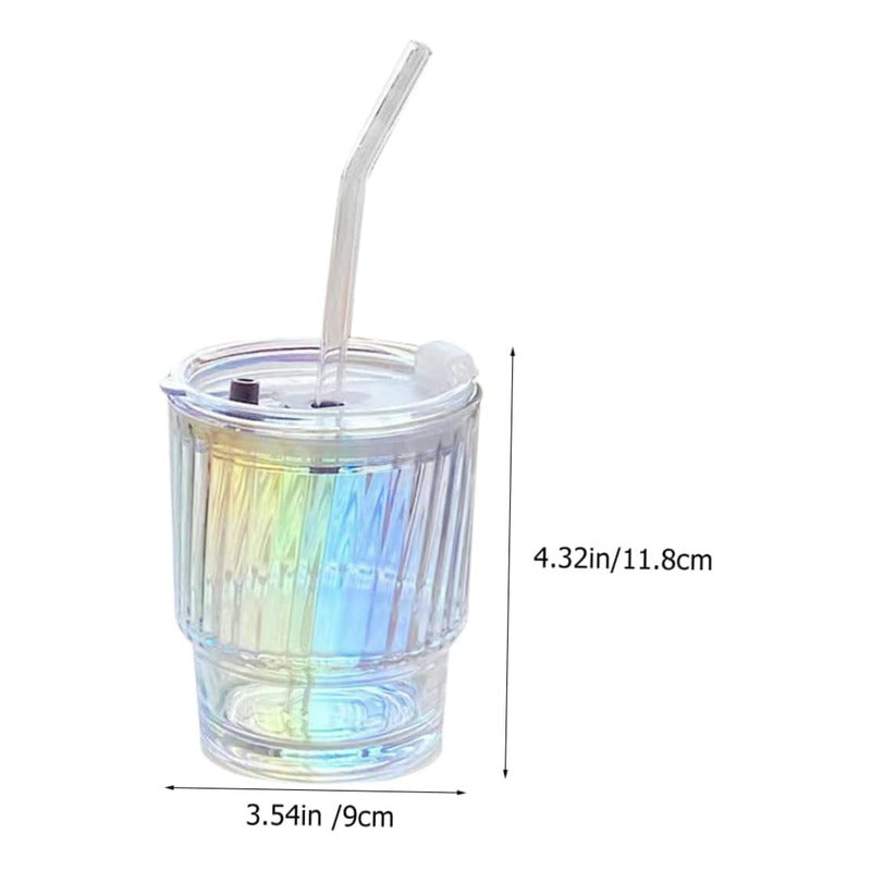 X2 Vaso De Vidrio Con Bombilla Hermetico Vaso Tornasol Taza Tornasol