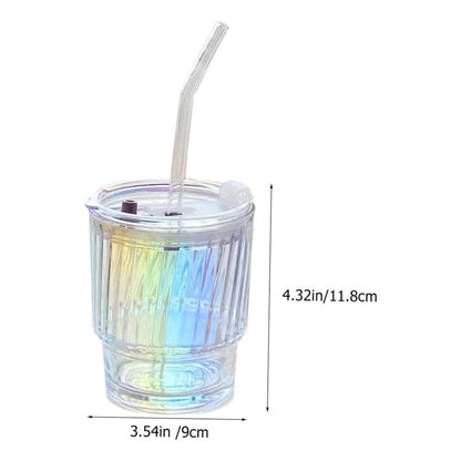 X2 Vaso De Vidrio Con Bombilla Hermetico Vaso Tornasol Taza Tornasol