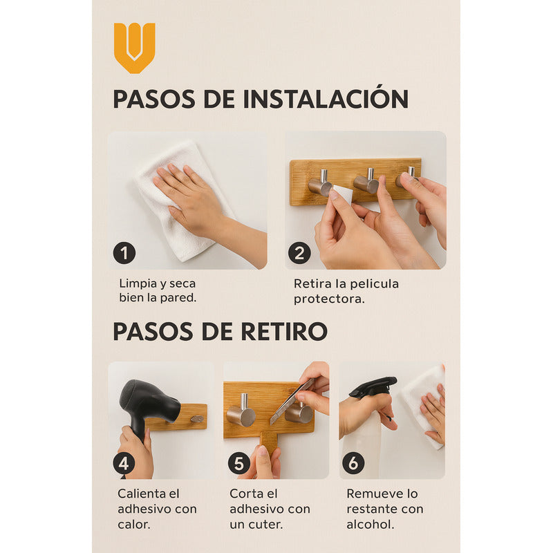 Colgador Perchero Acero Inoxidable Bambu Colgador Pared