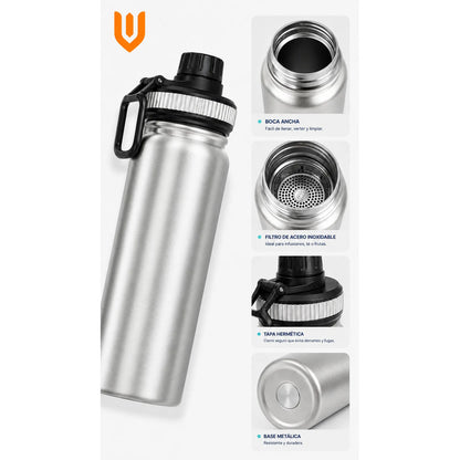 Termo Botella Acero Inoxidable Agua Termica Bebidas Camping Gris