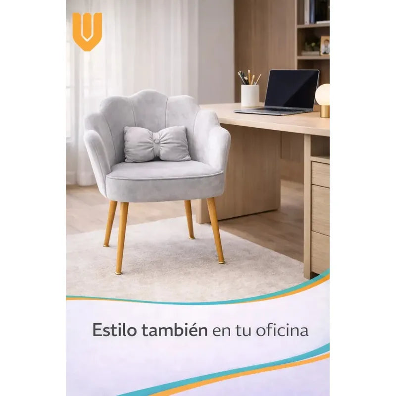 Silla Dormitorio Maquillaje Comoda Acolchada Uso Diario Pro Asiento Gris Claro Felpa Terciopelo Textura Suave Elegante Moderno Estilo Nordico Decoracion Living Premium Tela Terciopelo Felpa...