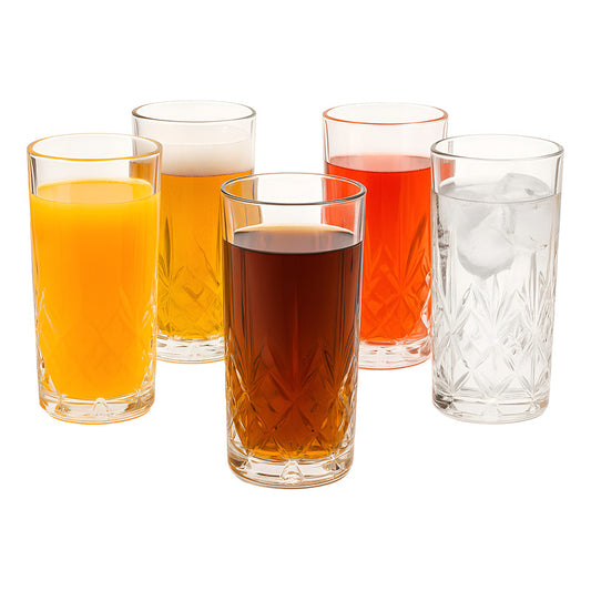 Set 6 Vasos Vidrio Altos Vaso Cristal Tallados Bebidas 380ml