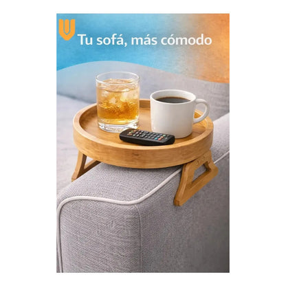 Bandeja Sofa Porta Vasos Bambú Antideslizante Snacks Bebida Bandeja Madera Sofa Compacta Porta Vasos Antideslizante Soporte Tazas Organizador Hogar Living Bambu