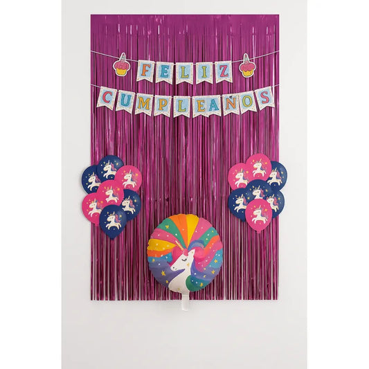 Set 17 Globos Decoracion Unicornio Metalico Fiesta Cumpleaño Multicolor