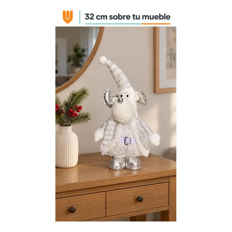 Muñeco Navideño Reno 70cm Retraible Decorativo Figura Blanco Muñeco Adorno Navideño Muñeco Papá Noel Viejito Pascuero Santa Claus Gorro Barba Blanca Figura Verdes Cascabel 70cm Retraible