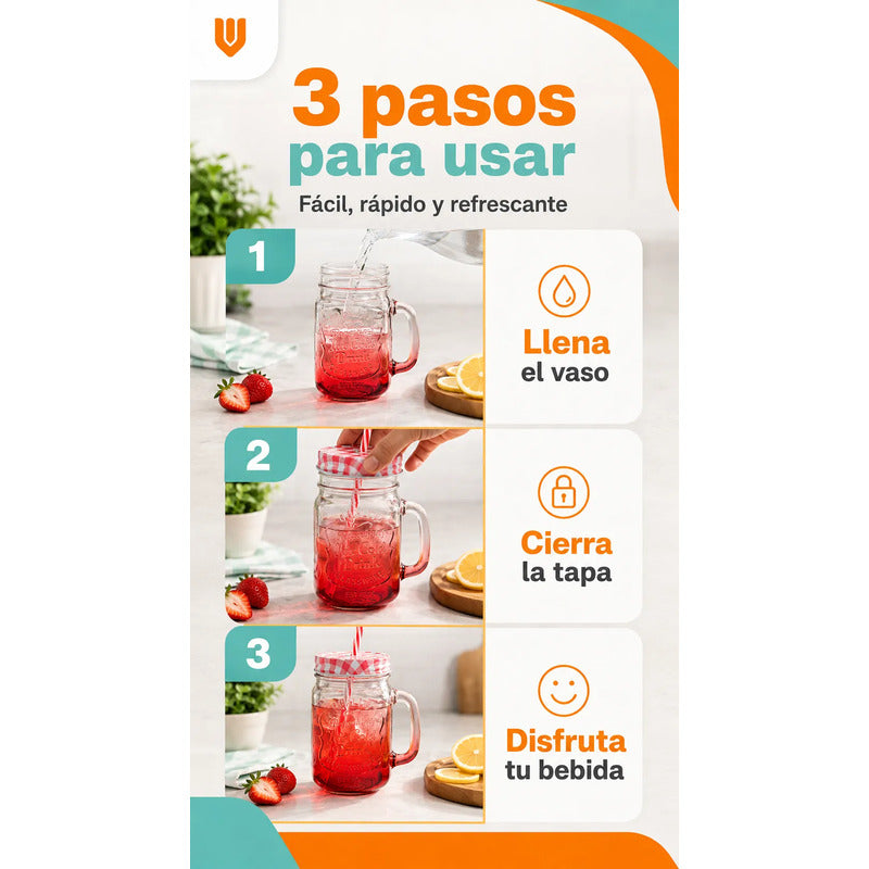 Vaso Bombilla Tapa Vidrio 400ml Reutilizable Multicolor Vaso Translúcido 400 Ml Vidrio Mango Tapa Bombilla Multicolor Bebidas Frías Jugos Cócteles Batido Reutilizable 400ml