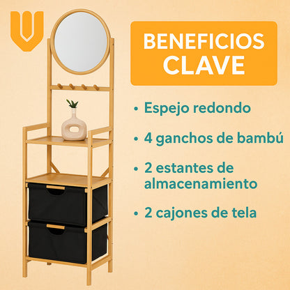 Organizador Ropa Accesorios Bambu Doble Canasto Multifuncion