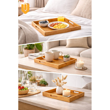 Bandejas Bambú Set 3 Rectangulares Cocina Servir Comida Bambú