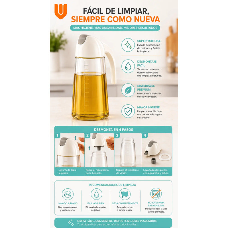 Botella Dispensadora Alcuza Aceitera Oliva Vidrio Vidrio Transparente Cristal Brillante Cocina Gourmet Elegante Hogar Restaurante Minimalista Moderno Aceite Vinagre