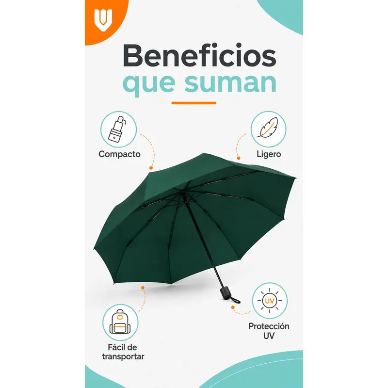 Parasol Retractil Plegable Lluvia 8 Varill Adulto Clasico