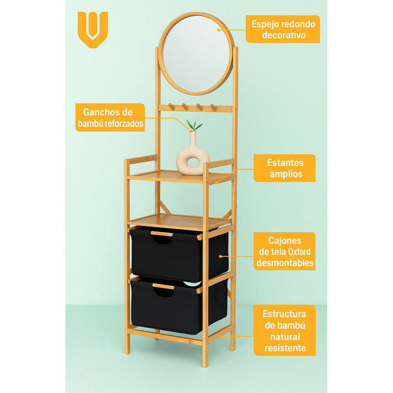 Organizador Ropa Accesorios Bambu Doble Canasto Multifuncion