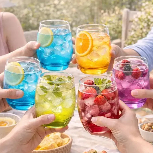 Set 6 Vasos Vidrio Base Multicolor 350ml Disfruta Bebidas Fr Pack Seis Copas Cristal Base Colores 350ml Bebidas Frias Mesa Evento Cocina Altura 12cm Multicolor