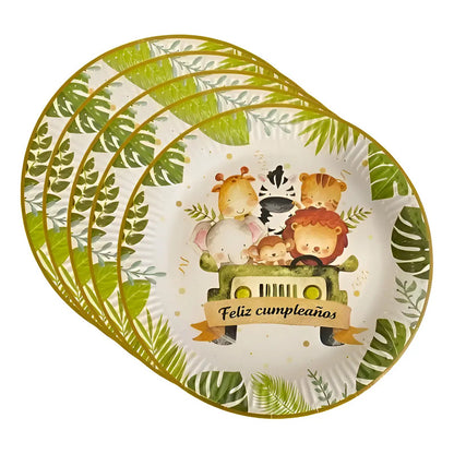 30 Plato De Carton Safari Decoracion Cumpleaños Safari 23 Cm Safari