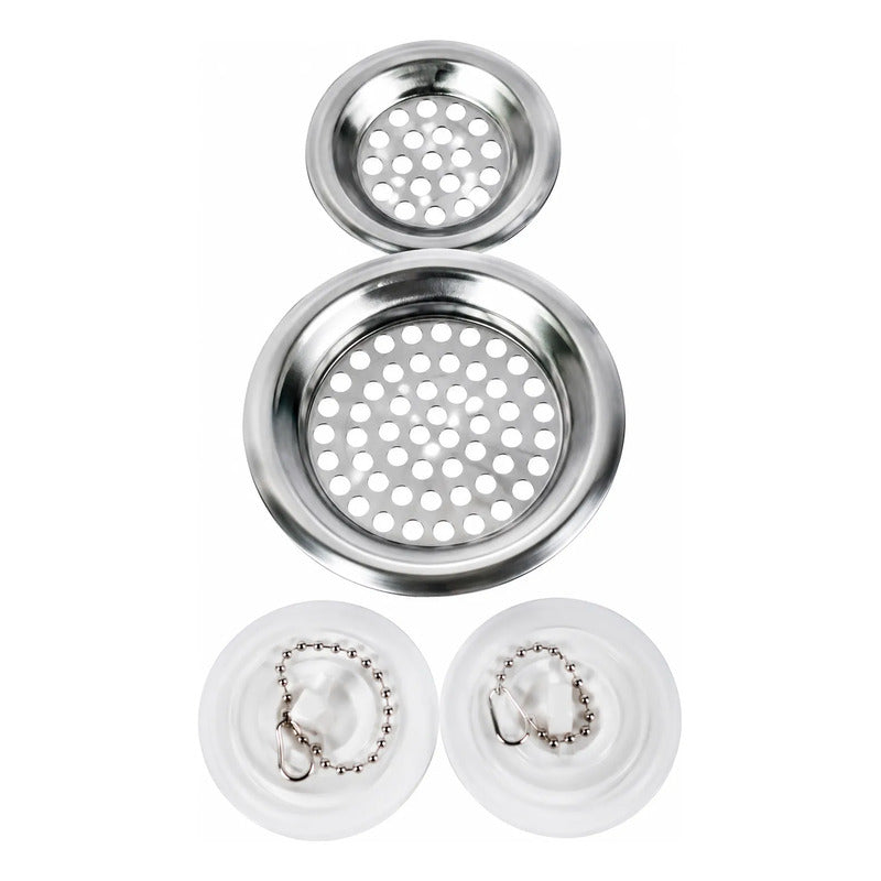 Set Rejillas Atrapa Basura  Fregadero Colador Lavaplatos Plateado / Blanco