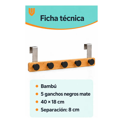 Perchero Ropa Madera 40cm Negro 5 Ganchos Vitrineon Cl Negro Perchero Puerta Bambú Blanco Cinco Ganchos Colgador Ropa Toallas Bolsos Organizador Horizontal Dormitorio Entrada Hogar 40cm