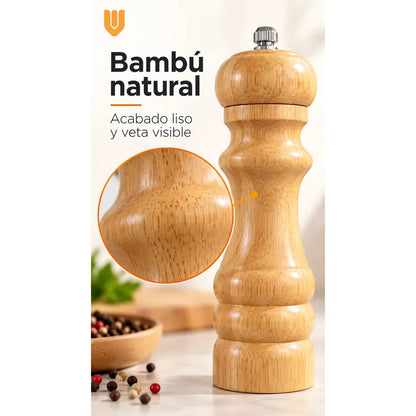 Molinillo Sal Especieros Condimentos Dispensador Pimentero Marron Claro Natural Tono Bambu Beige Madera Clara Veta Visible Acabado Natural Cocina Mesa Hogar Vitrineon Cl Diario
