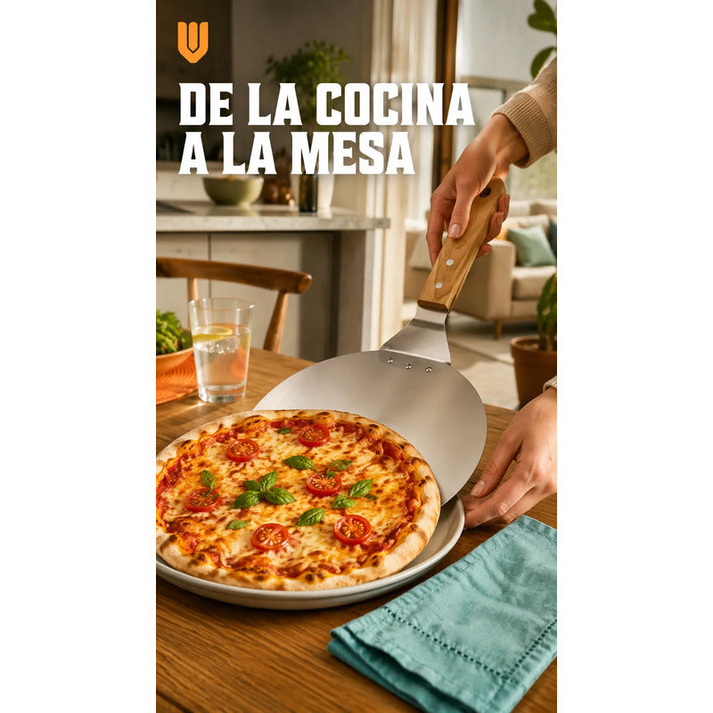 Pala Pizza Espátula Redonda Acero Mango Madera 25,5cm Pala Pizza Espátula Redonda Acero Inoxidable Mango Madera Utensilio Gastronómico Horno Cocina Pizzería Panadería Hornear 25.5cm