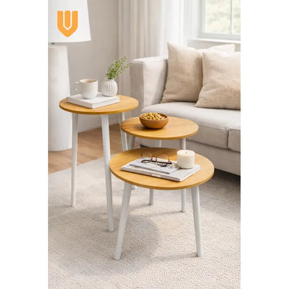 Set 3 Mesas Centro Redondas Bambu Diametro 40cm Altura 57cm Bambú