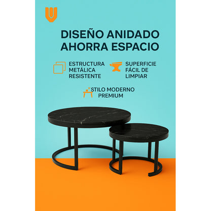 Mesa Centro Redonda Anidada Set 2 Mesas Auxiliares Madera