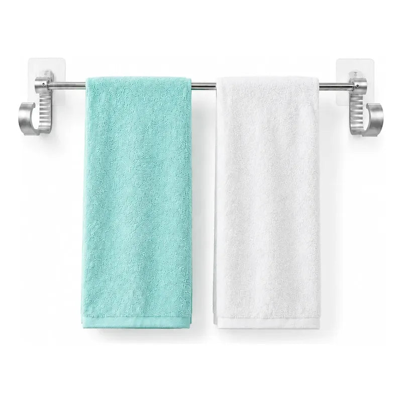 Toallero Adhesivo Baño Soporte Pared Organizador 60cm Toalla Toallero Adhesivo Baño 60cm Aluminio Plateado Porta Toalla Barra Pared Sin Taladro Dos Ganchos Organizador Moderno Mural 8,5x60cm