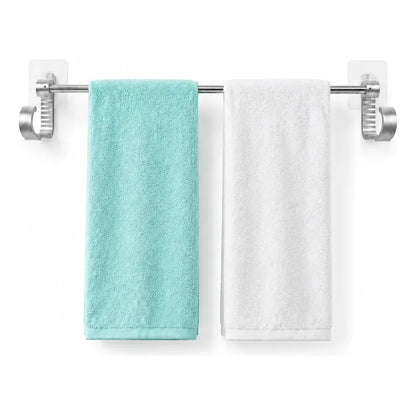 Toallero Adhesivo Baño Soporte Pared Organizador 60cm Toalla Toallero Adhesivo Baño 60cm Aluminio Plateado Porta Toalla Barra Pared Sin Taladro Dos Ganchos Organizador Moderno Mural 8,5x60cm