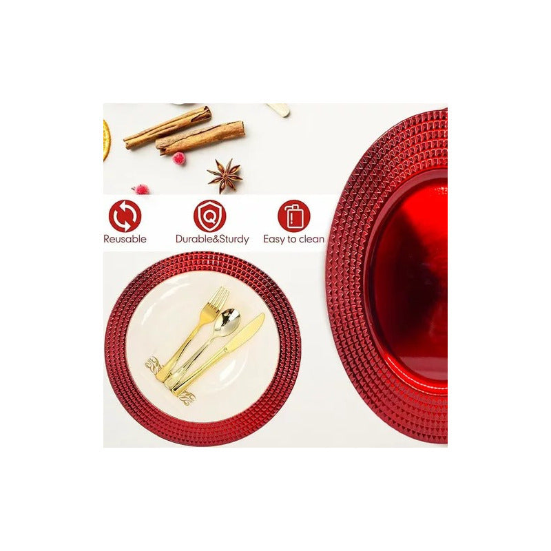 Plato Base Rojo Vajilla Navidad Juego De Platos Rojos 33cm