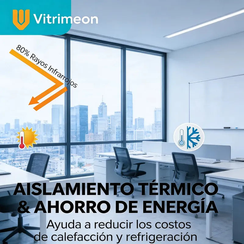 Protector Vidrio Termico Reflectivo Reduce Calor Interior Negro Reflectivo Efecto Espejo Tono Oscuro Elegante Privacidad Total Control Luz Bloqueo Solar Apariencia Moderna Ventanas Hogar