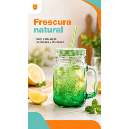 Vaso Bombilla Tapa Vidrio 400ml Reutilizable Multicolor Vaso Translúcido 400 Ml Vidrio Mango Tapa Bombilla Multicolor Bebidas Frías Jugos Cócteles Batido Reutilizable 400ml
