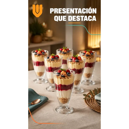 Set 6 Copas Vidrio 300ml Cristal Vaso Postre Batido Cerveza Copas Helado Vidrio Set 6 Postres Sundae Jugos Batidos Malteadas Transparentes Reutilizables Alto Diametro 300ml