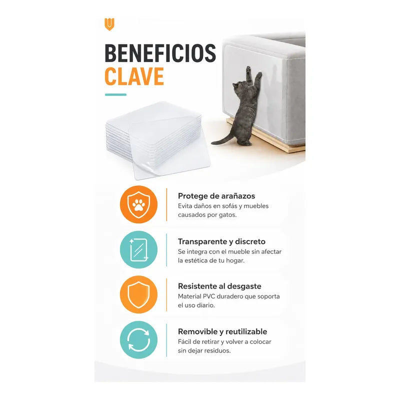 Rascador Gatos 43x30cm Sofa Sillon Protector Antiarañazos Protector Adhesivo Antiarañazos Gato Pvc Transparente 43x30 Cm Pack 10 Reutilizable Removible Sofá Sillón Muebles Hogar 43x30
