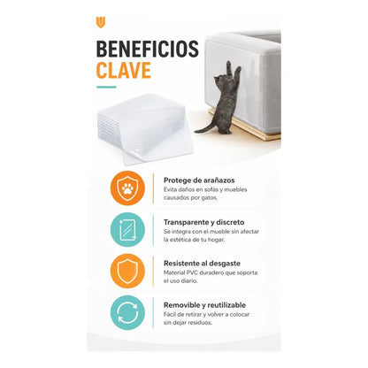 Rascador Gatos 43x30cm Sofa Sillon Protector Antiarañazos Protector Adhesivo Antiarañazos Gato Pvc Transparente 43x30 Cm Pack 10 Reutilizable Removible Sofá Sillón Muebles Hogar 43x30