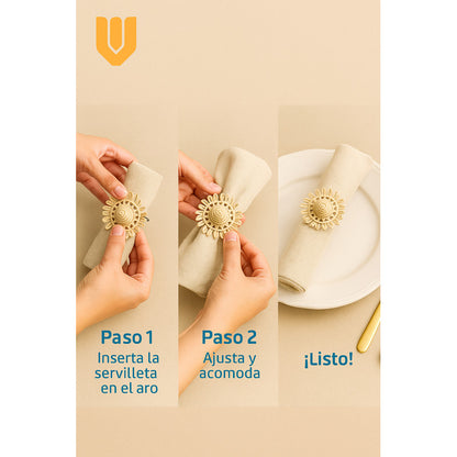 Servilletero Flor Bambú Anillo Porta Servilleta Decorativo