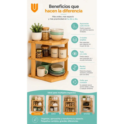 Almacenador 3 Niveñes Cocina Baño Espacios Reducidos Hogar M Marron Claro Bambu Natural Nordico Minimalista Elegante Moderno Cocina Baño Hogar Compacto Premium