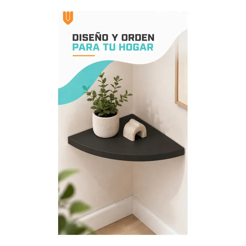 Repisas Flotante Negro Acabado Madera Pared 25cm Esquinera Repisa Esquinera Flotante Acabado Madera Cuarto Círculo Borde Curvo Fijación Oculta Mural Decorativa 25cm