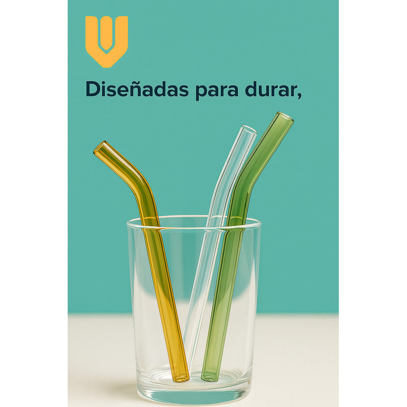 6 Bombillas Premium Reutilizables Vidrio Libre Bpa Resistent