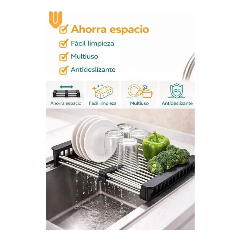 2 Escurridores Ajustables Lavaplatos Cocina Ahorra Espacio Negro
