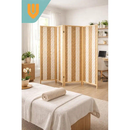 Biombo Separador Oficina Ambientes Divisor 4 Puertas 180 Cm Geométrico Blanco/marron