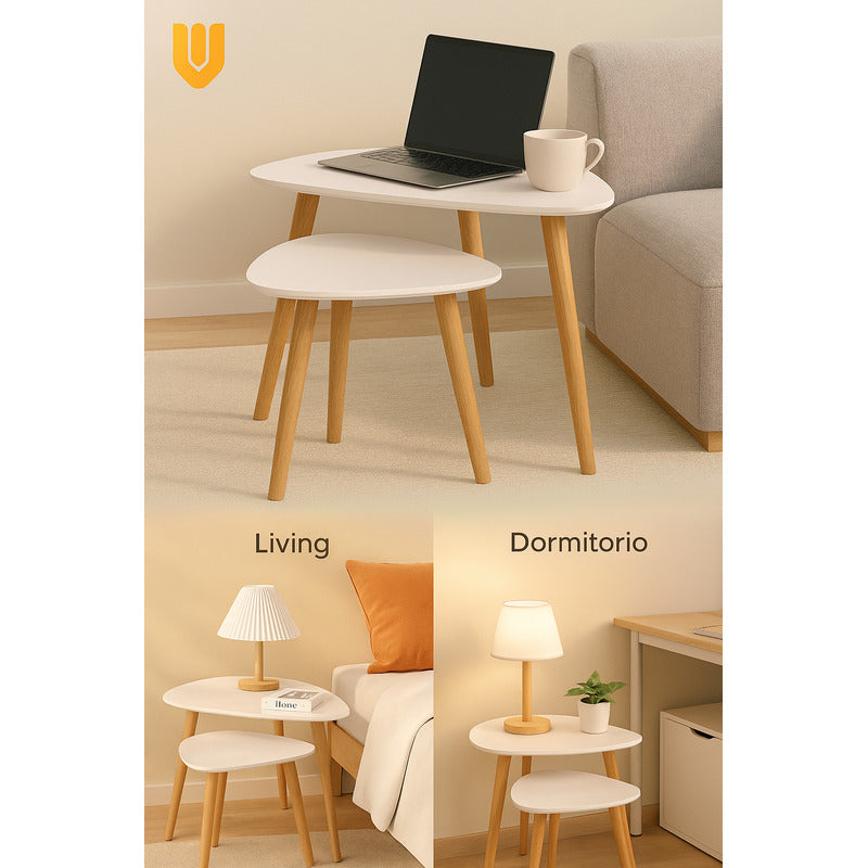 Vitrineon Set Mesas Centro Nordicas Mdf Madera Blanco Minima Blanco