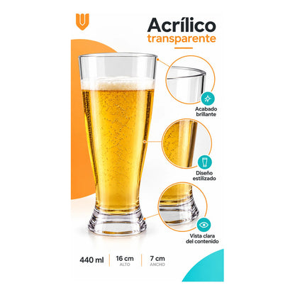 Vaso Acrilico Cervecero Reutilizable 440 Ml Transparente Vaso Transparente