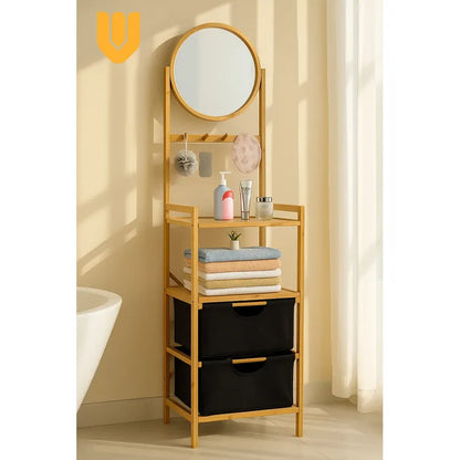 Organizador Bambú Ropa Espejo Doble Canasto Multifuncional Multicolor